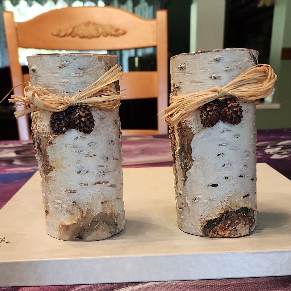 Faux Rustic Birch Bark Candle Holders